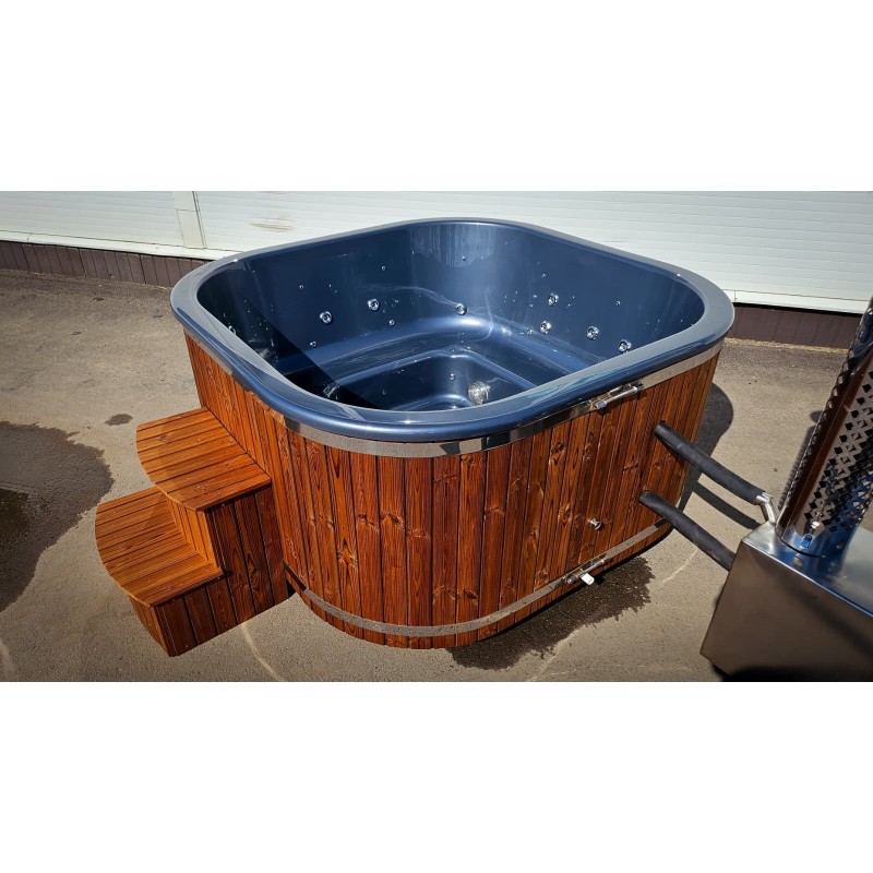 Eckiger Acryl Hot Tub mit Außenofen – Sauna Zeder
