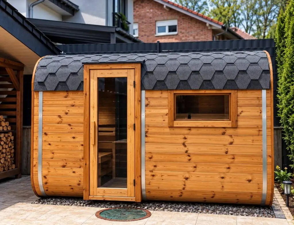 Quadro-Sauna mit Glastür und Seitenfenster