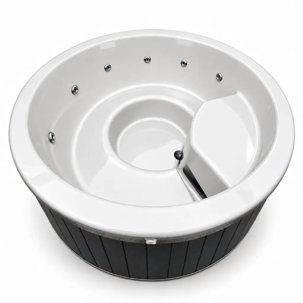GFK Hot Tub Ø 200 cm mit weißer Innenwanne und integriertem Holzofen – Sauna Zeder